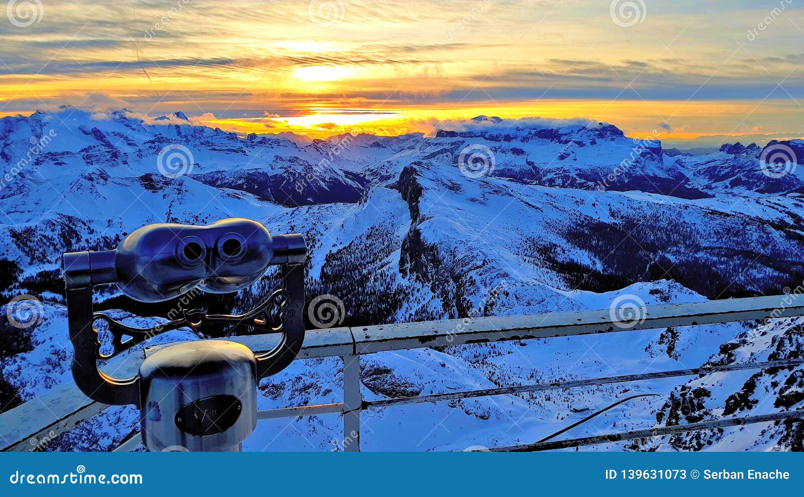 View of the Dolomites stock image. Image of snow, fence 139631073