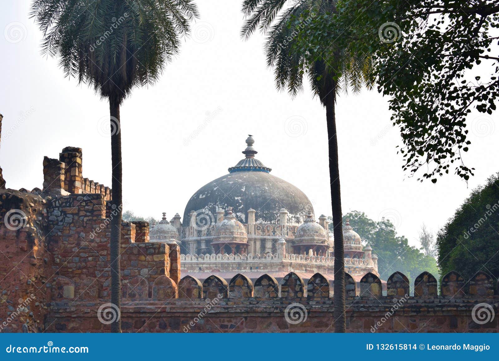 view of the dome of isa khan`s tomb in delhi