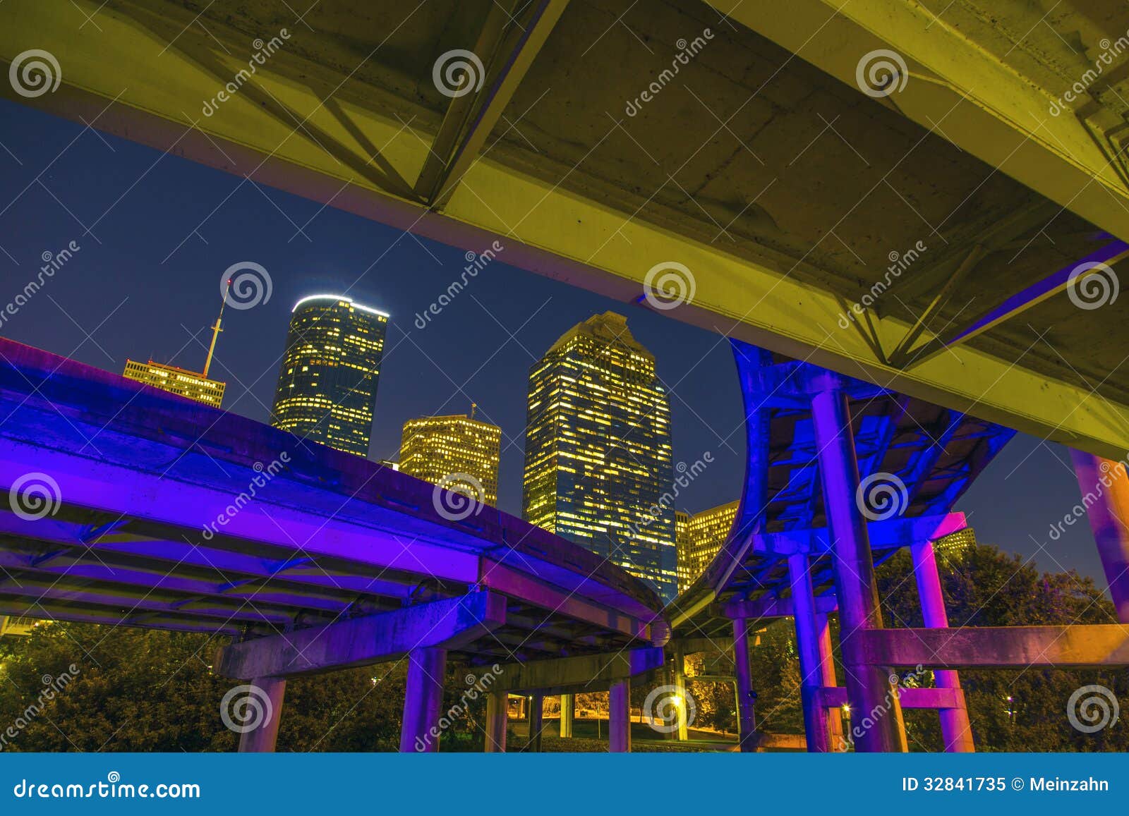 View on Downtown Houston by Night Stock Image Image of america