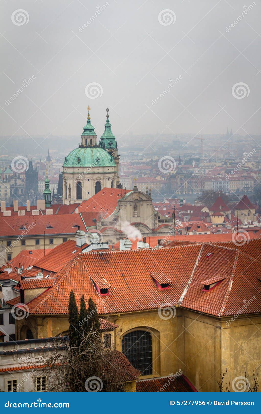 View of Downtown Prague a Cold and Foggy Winter Day Stock Photo Image