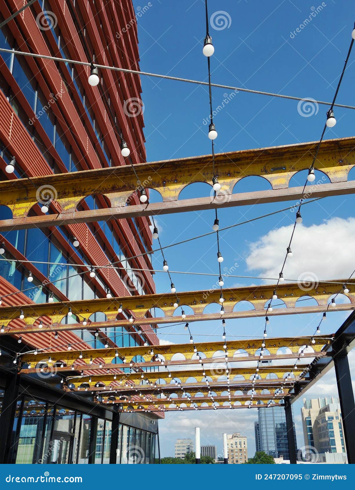 View of Downtown Raleigh Skyline from a Rooftop Terrace Stock Image