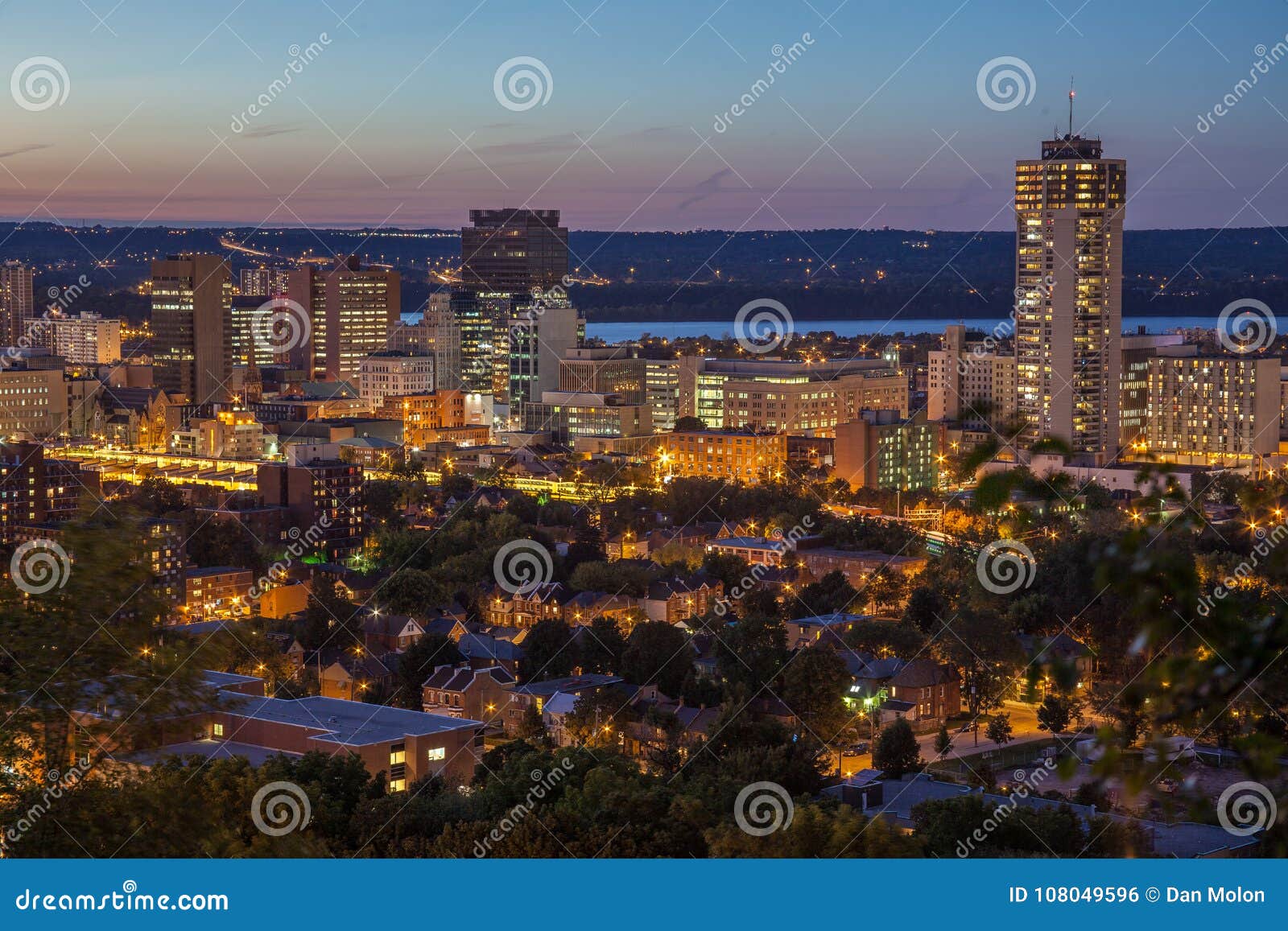 downtown skyline at night in hamilton, ontario