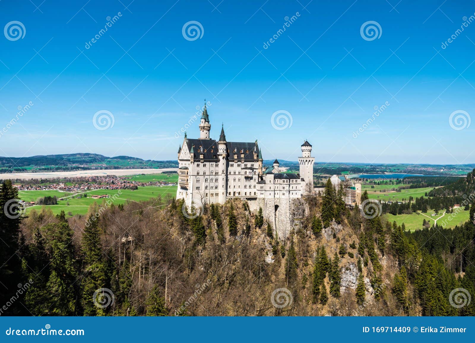 view of neuschwanstein castle and the surrounding landscape