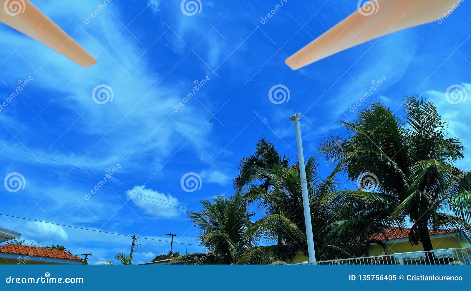 view of drone takeoff with beaultiful weather with blue sky and clouds