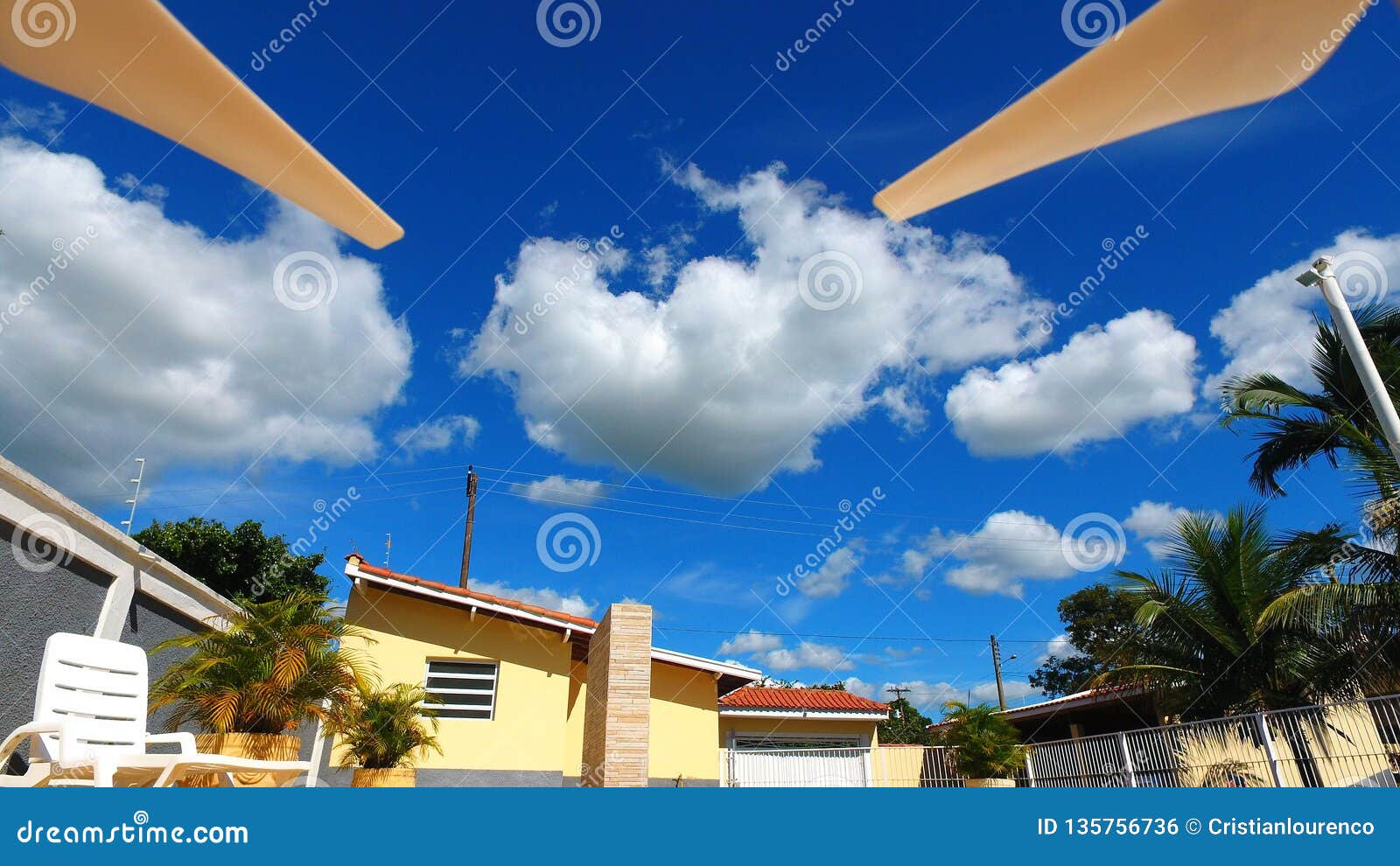 view of drone takeoff with beaultiful weather with blue sky and clouds