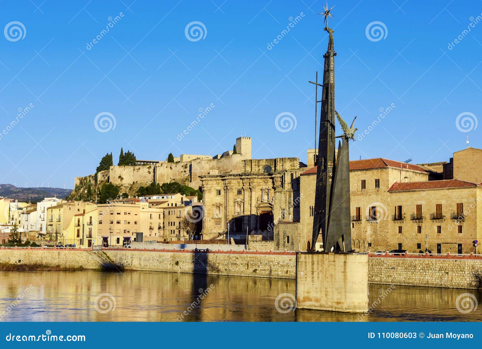 view of ebro river and tortosa, in spain