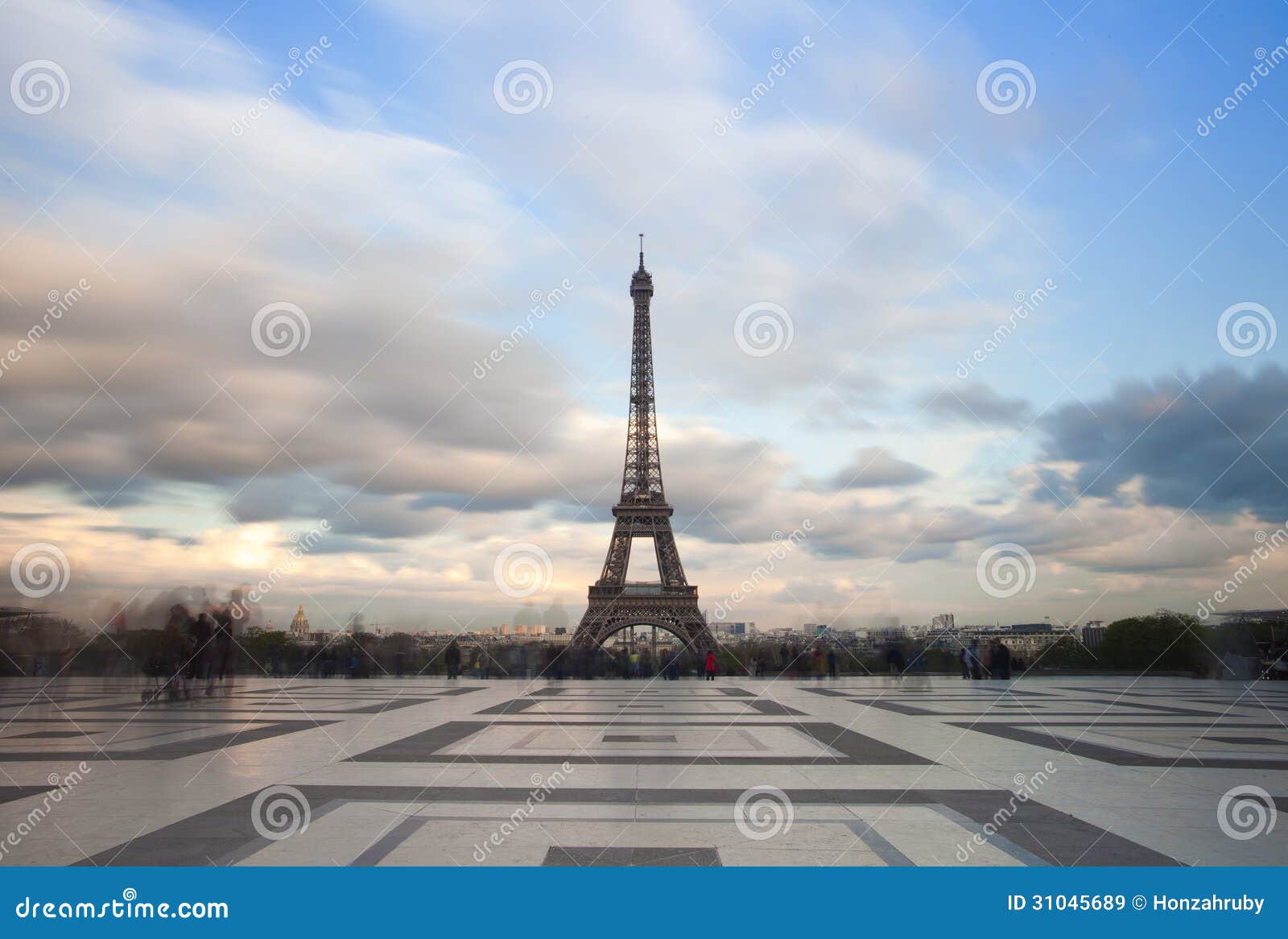 view of the eiffel tower with dramatic sky from trocadero in paris