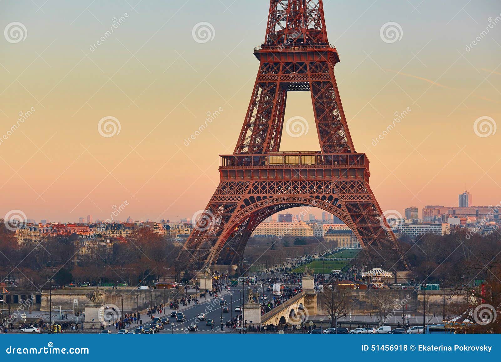 View of the Eiffel Tower at Sunset Stock Photo Image of landmark