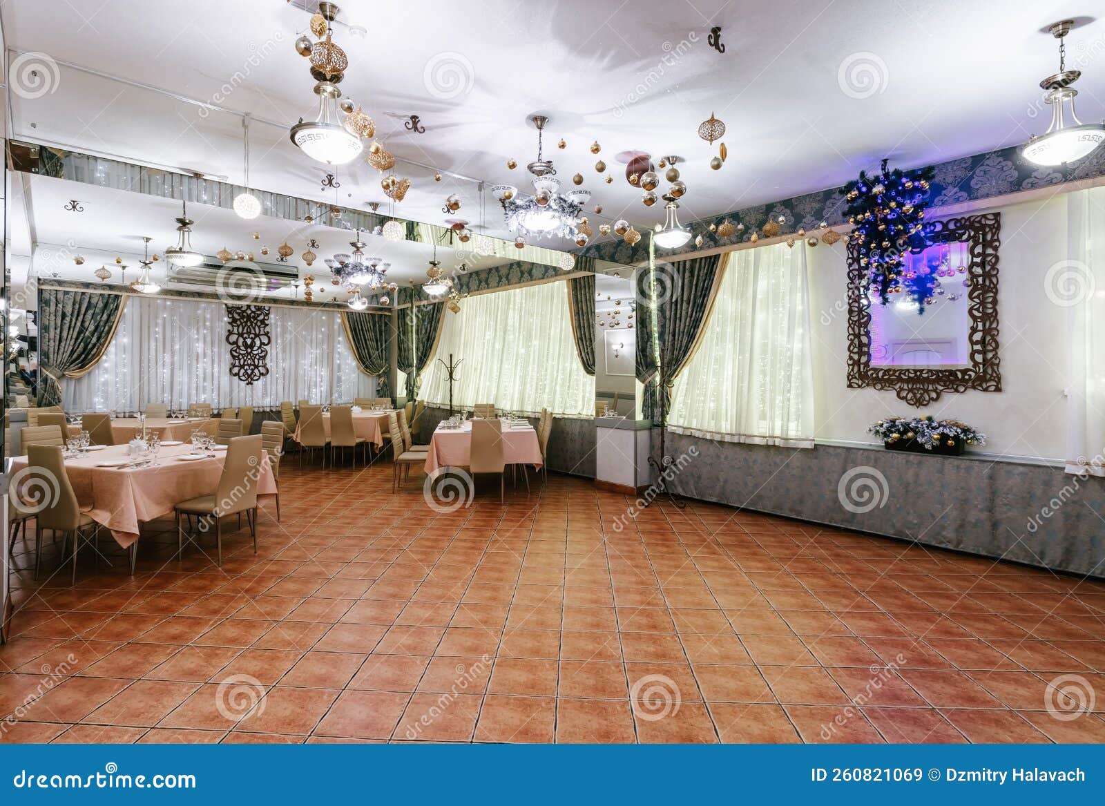 View of an Empty Studio Restaurant Decorated with on Baptism Party