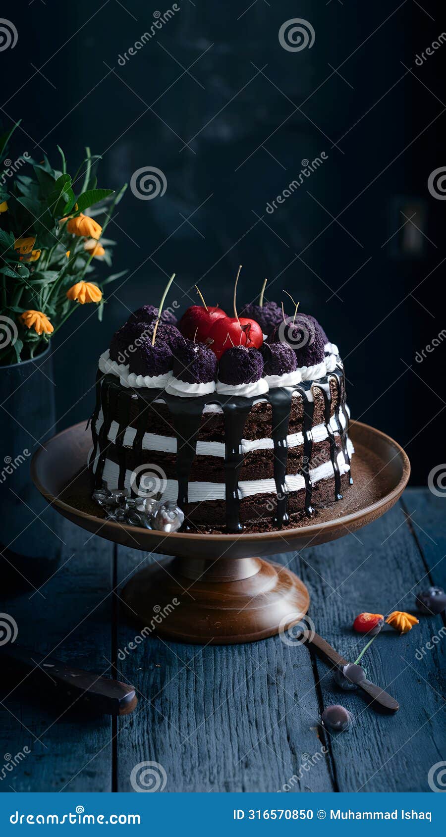view an enticing display of black forest cake in foodgraphy photography
