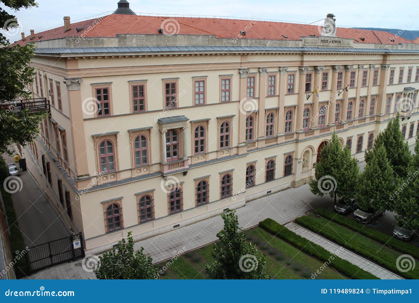 view from esztergom basilica to szent adalbert center, esztergom