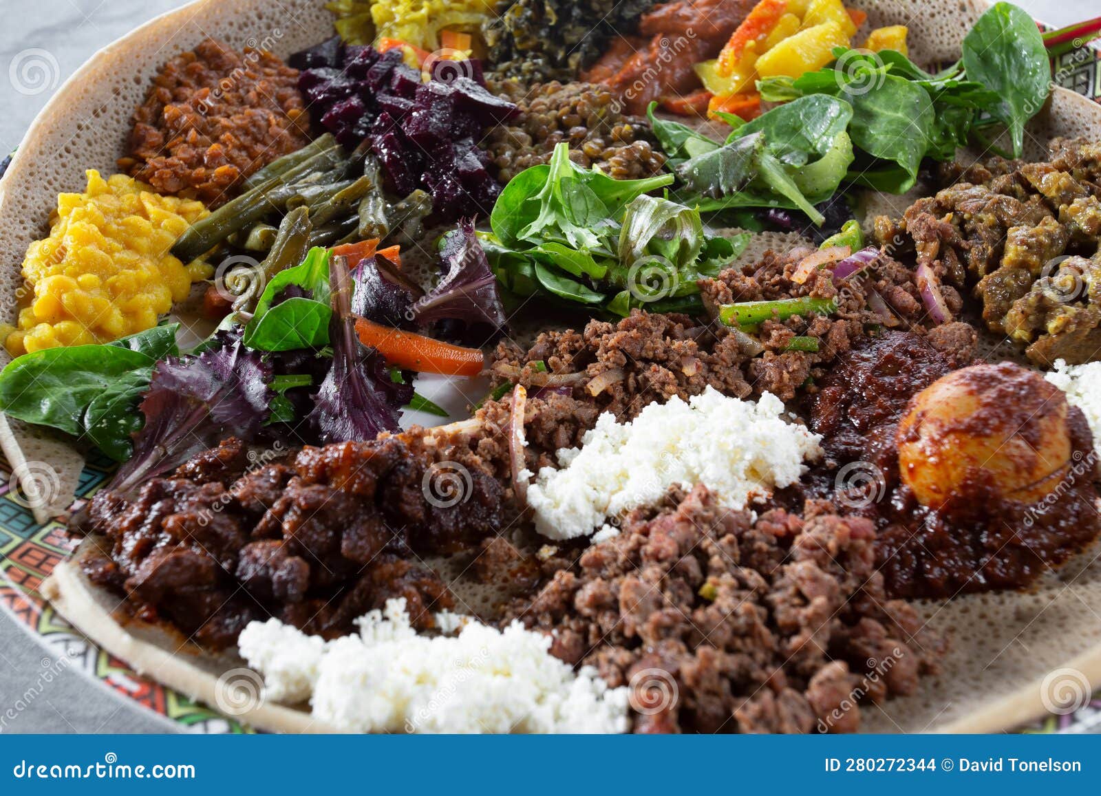 Ethiopian Food, Combination Platter Stock Photo - Image of meat, kitfo