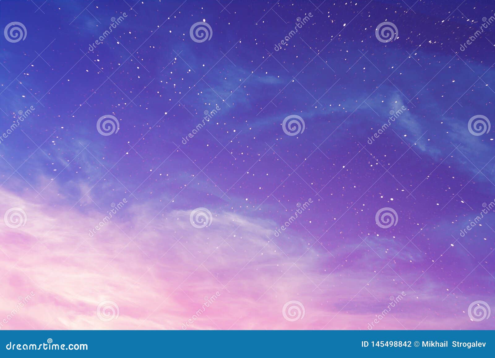 evening purple sky with cirrus clouds and stars background, abstract