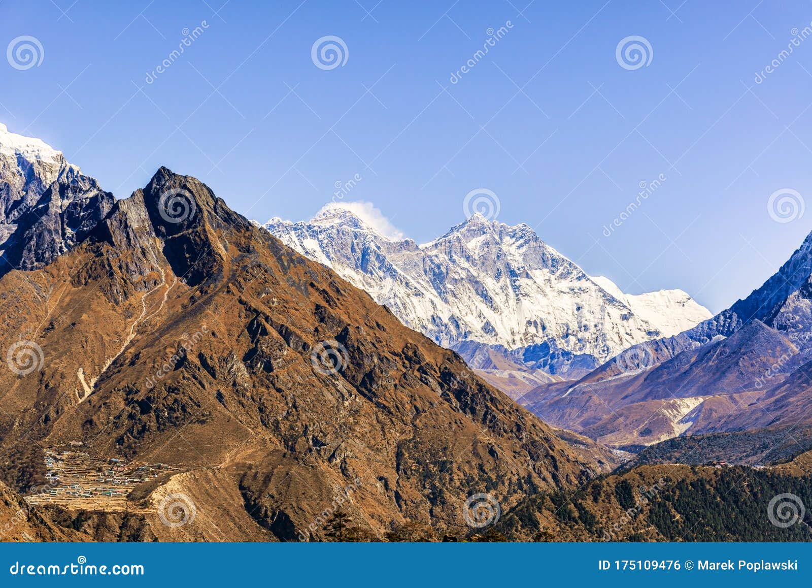 View Of Everest And Lhotse Peak From The Trekking Route To Everest Base Camp In Nepal Stock Photo Image Of Namche Famous 175109476