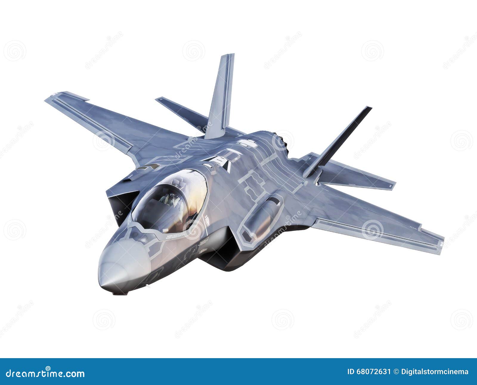 View Of A F35 Jet Aircraft Isolated On A White Background. Stock