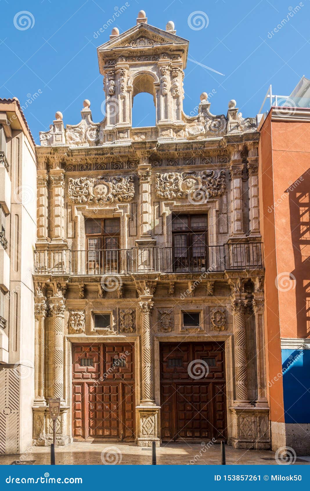 view at the facade of la pasion church in valladolid - spain