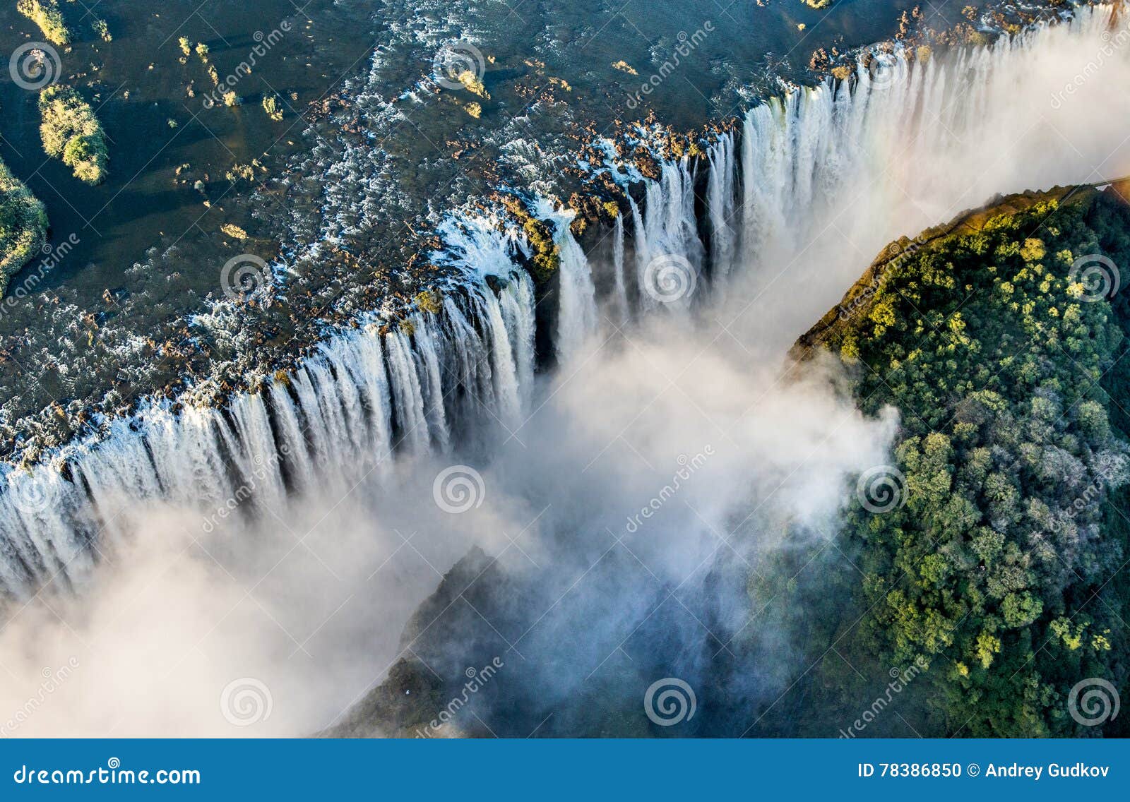 view of the falls from a height of bird flight. victoria falls. mosi-oa-tunya national park.zambiya. and world heritage site.
