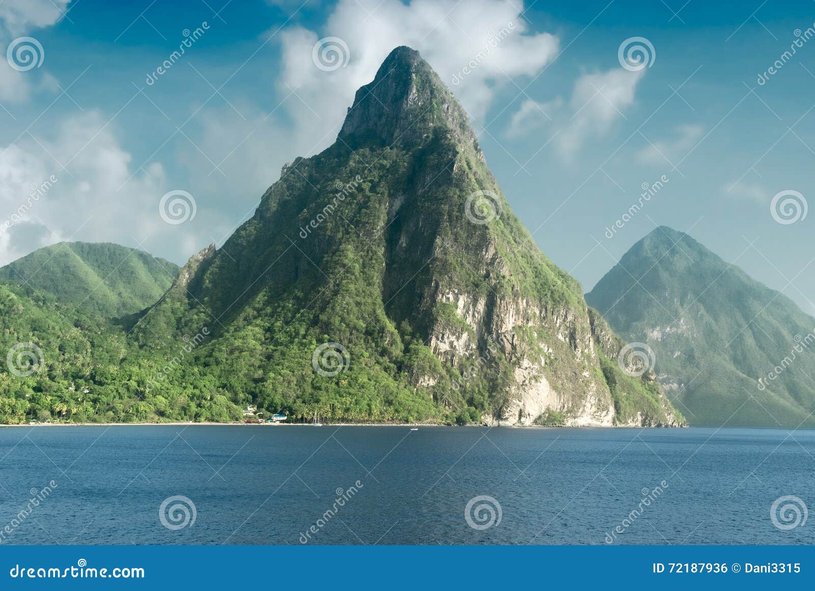 view of the famous piton mountains in st lucia