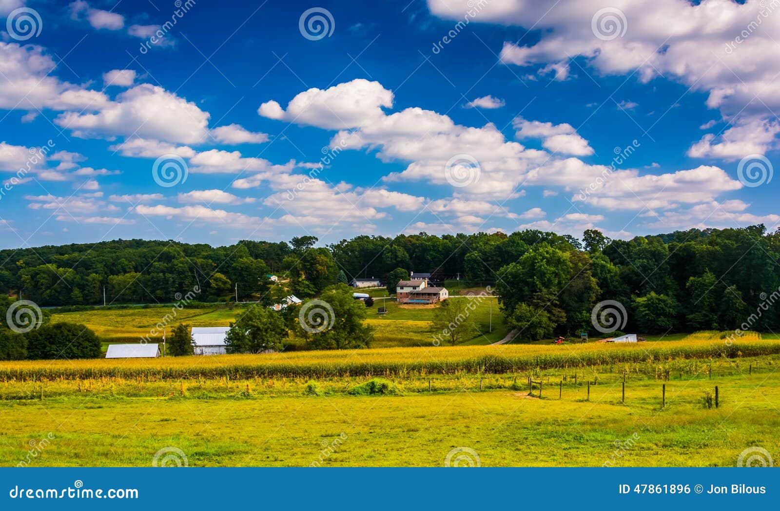 View of Farm Fields in Rural York County, Pennsylvania. Stock Photo