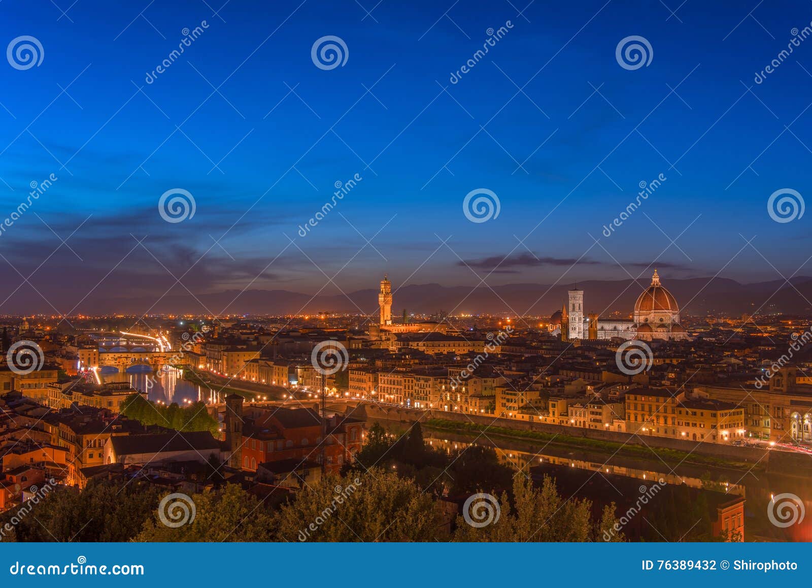 View of Florence after Sunset from Piazzale Michelangelo Stock Photo