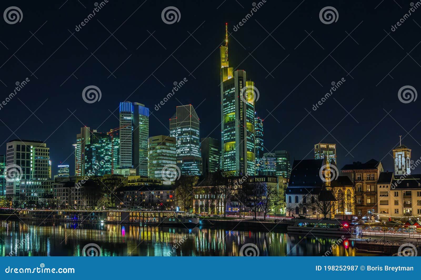 View of Frankfurt am Main at Night, Germany Editorial Photography