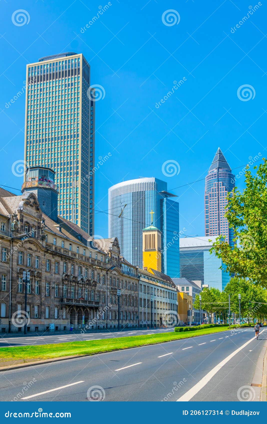 View of Friedrich Ebert Anlage Street with Messeturm on Background