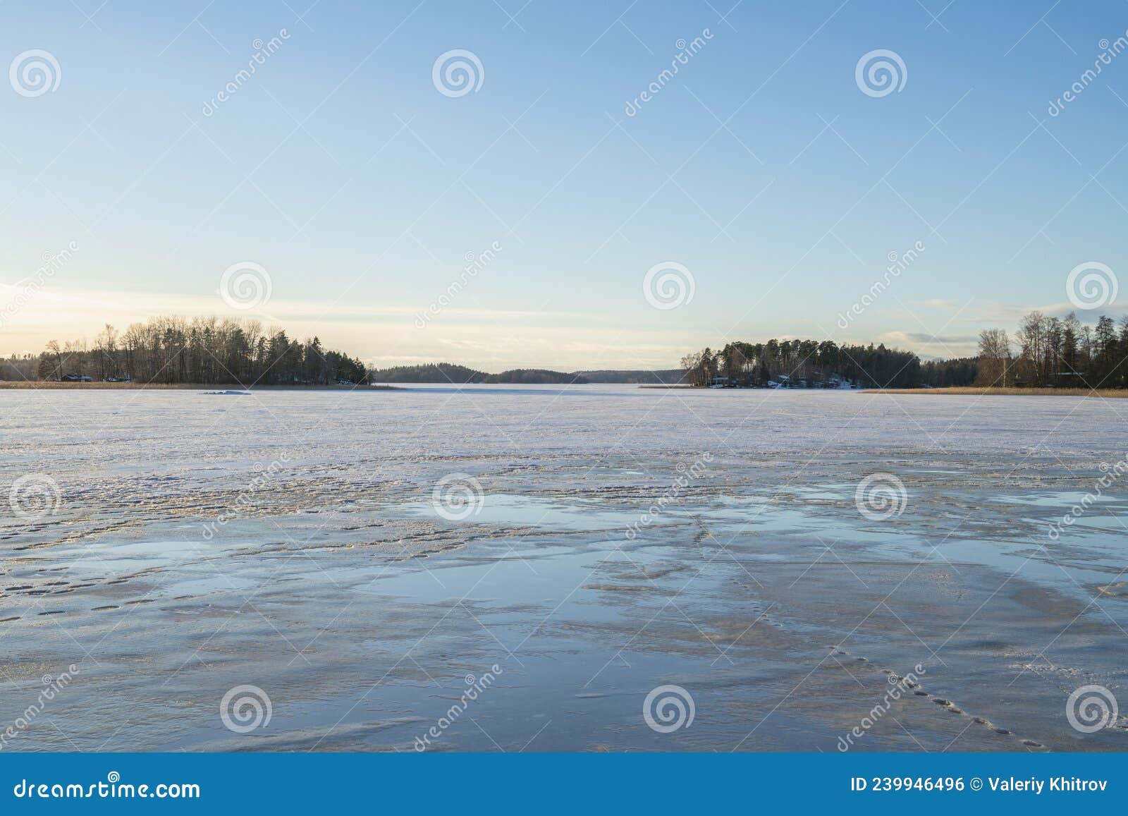 view of the frozen lake lohja, liessaari, lohja, finland