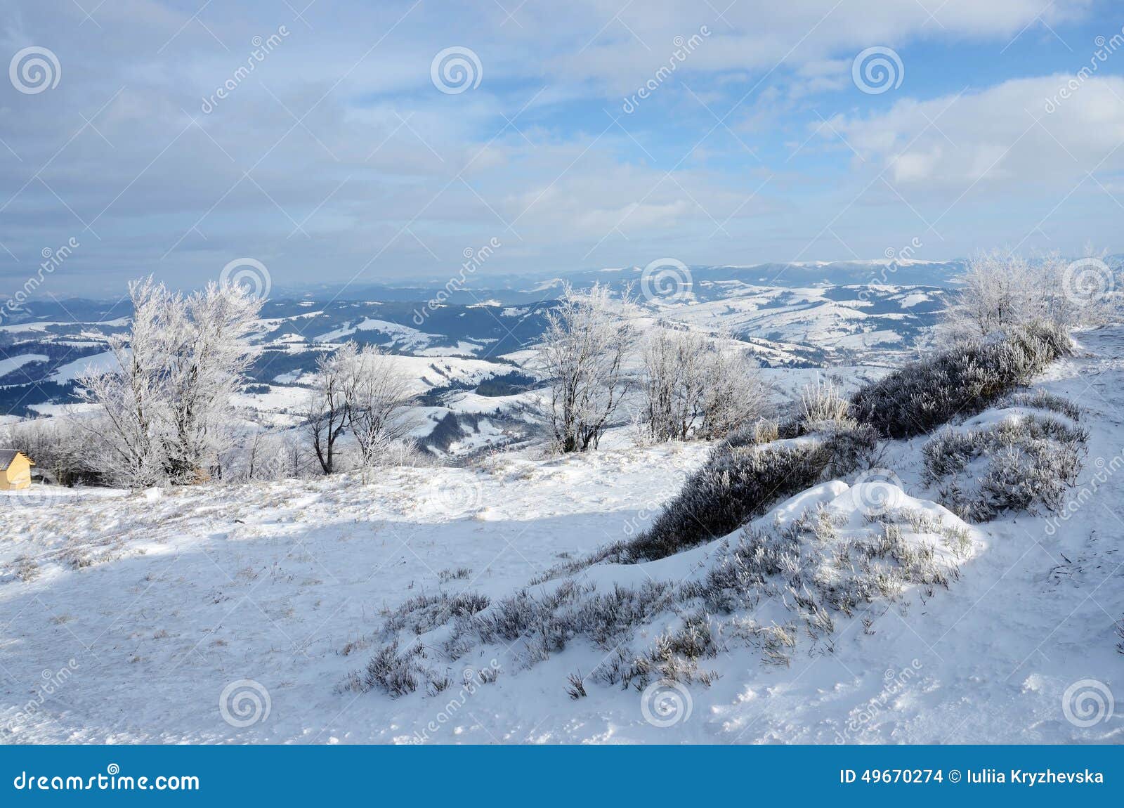 view from gemba mountain during winter sunny day trip,ukraine