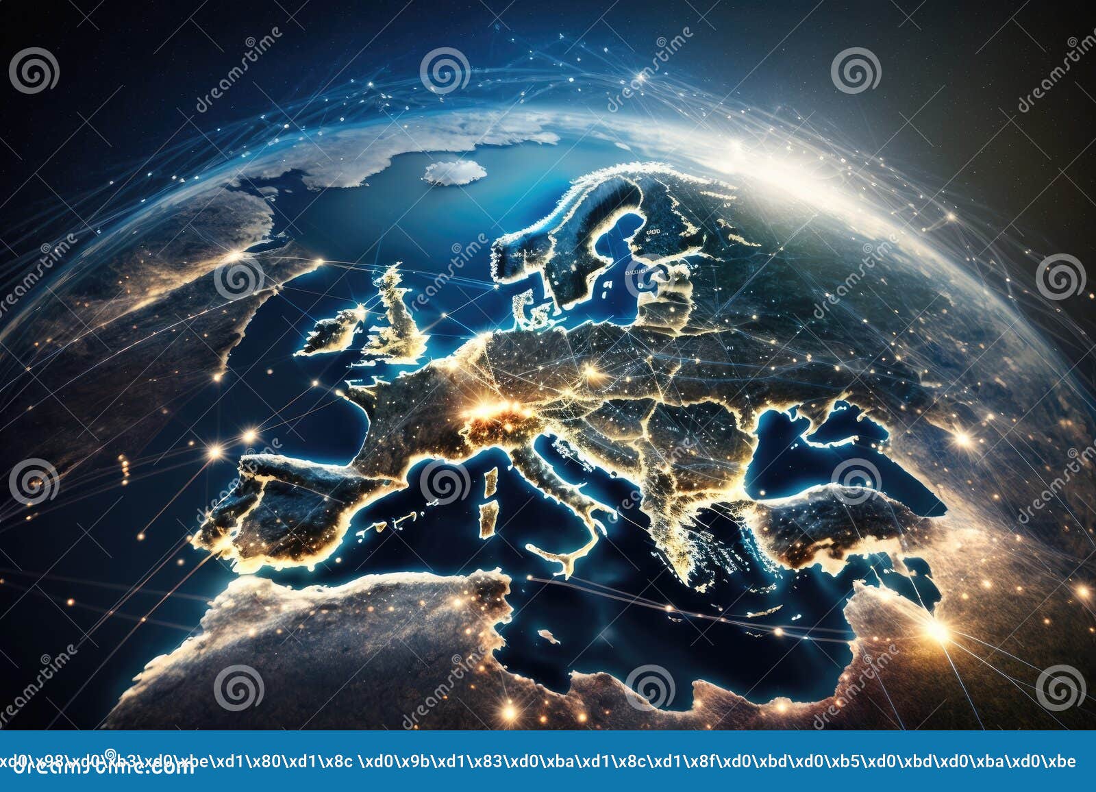 view of global comunications network europe area concept. ai generative