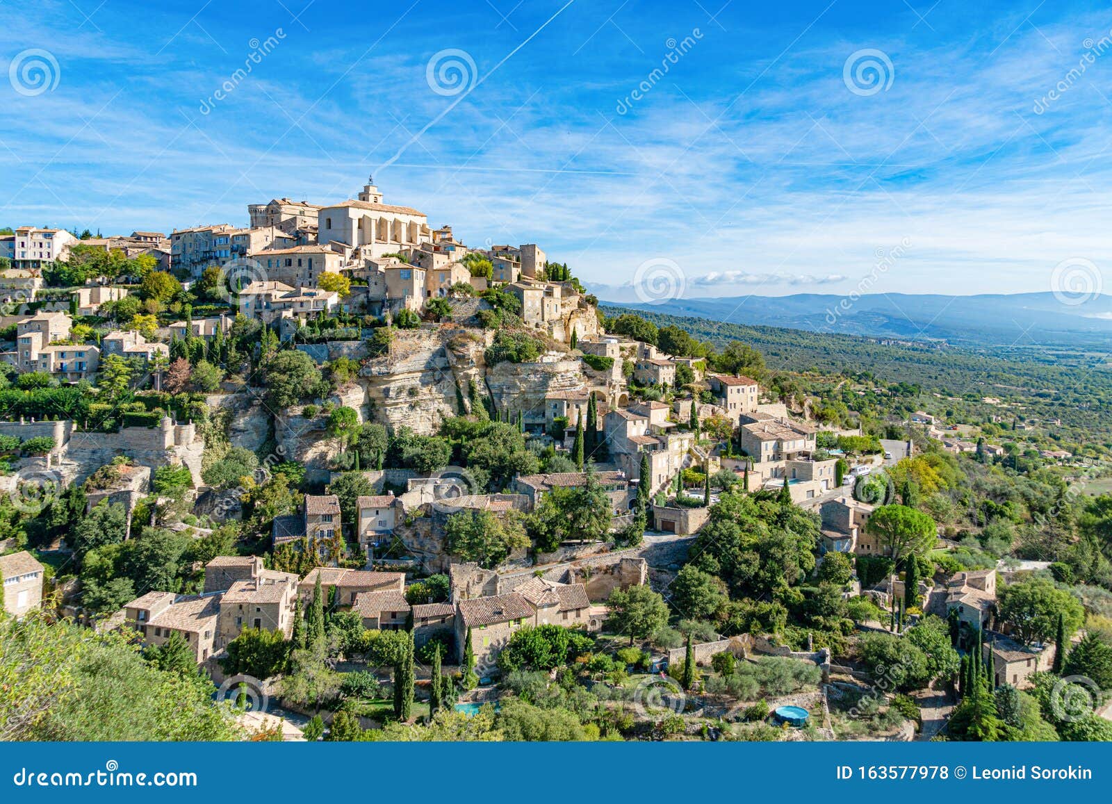 view on gordes, a small typical town in provence, france