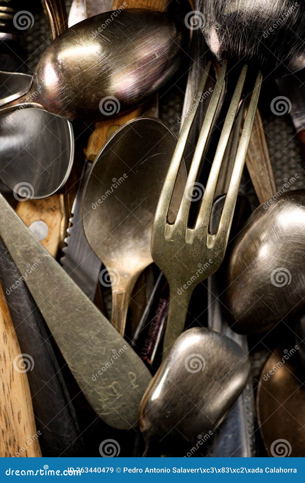 View of a Group of Vintage Cutlery Stock Image Image of food, large