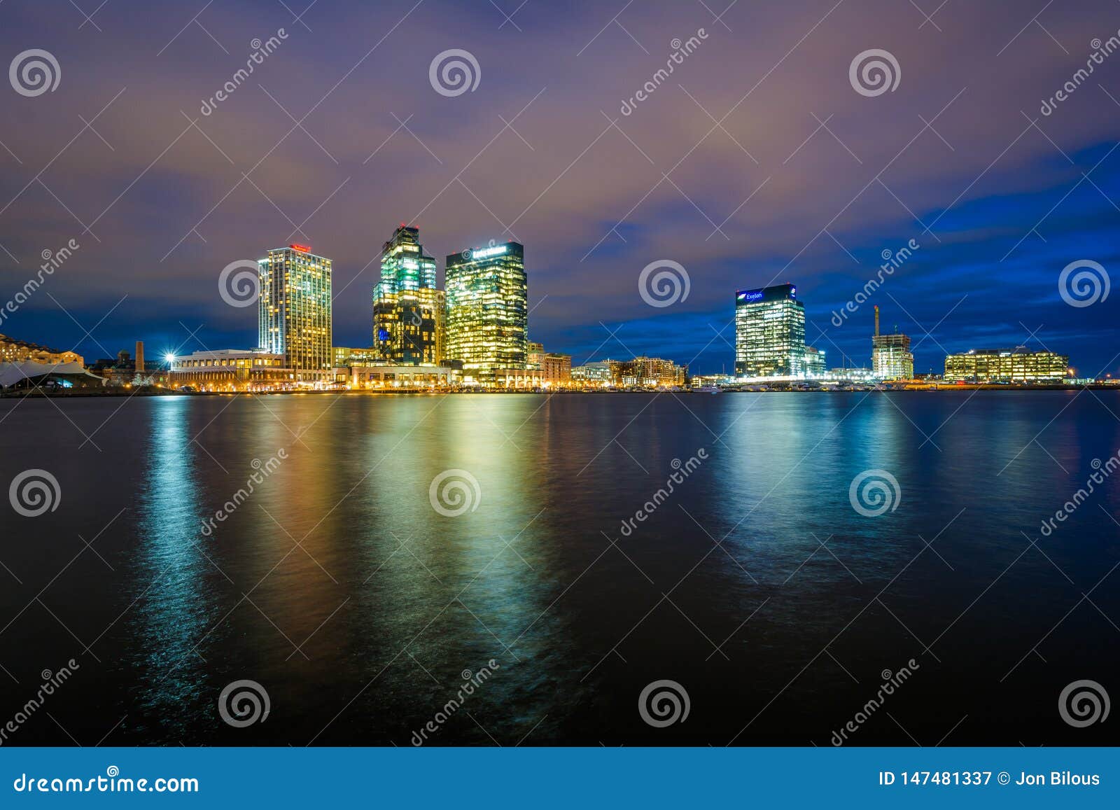 View of Harbor East at Night, in Baltimore, Maryland Editorial