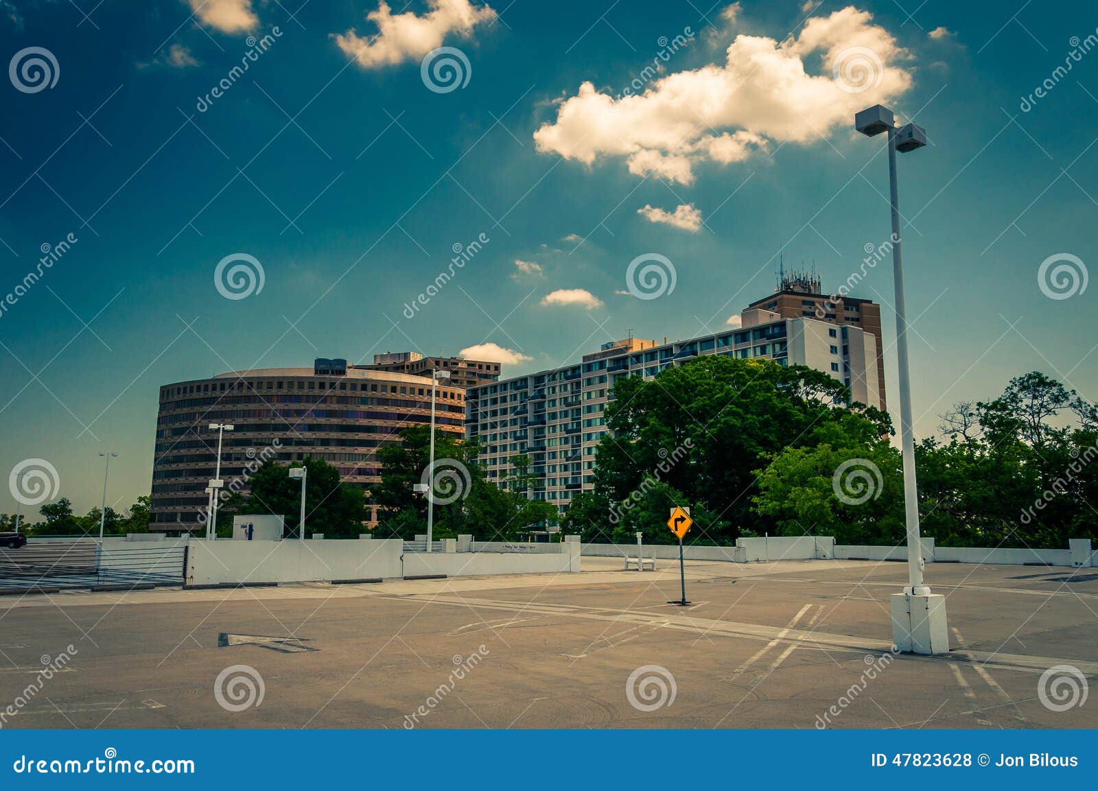 view of highrises from the top of the parking garage in towson t