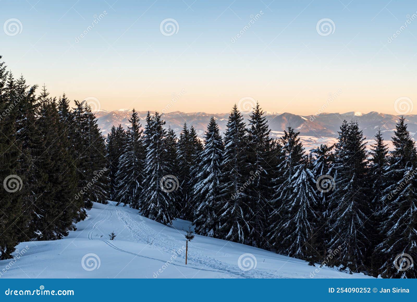 view from hiking trail bellow mincol hill in winter mala fatra mountains