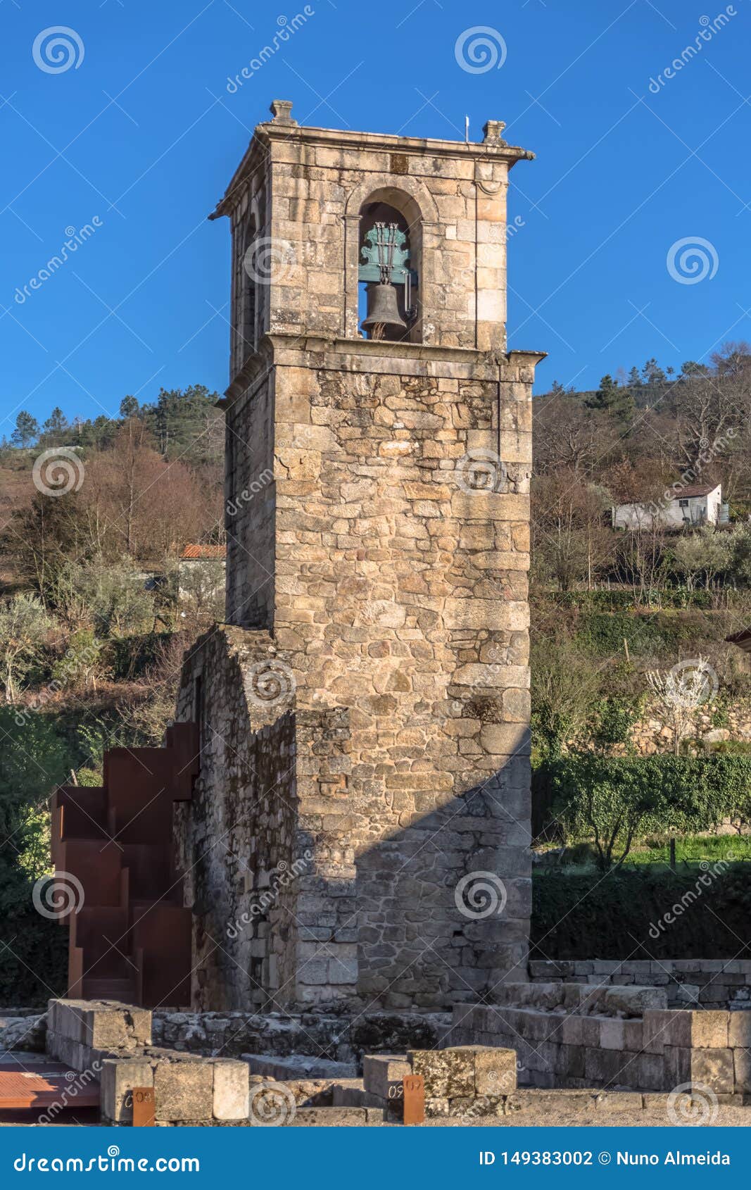 view of historic building in ruins, convent of st. joao of tarouca, detail of tower bell of the convent of cister