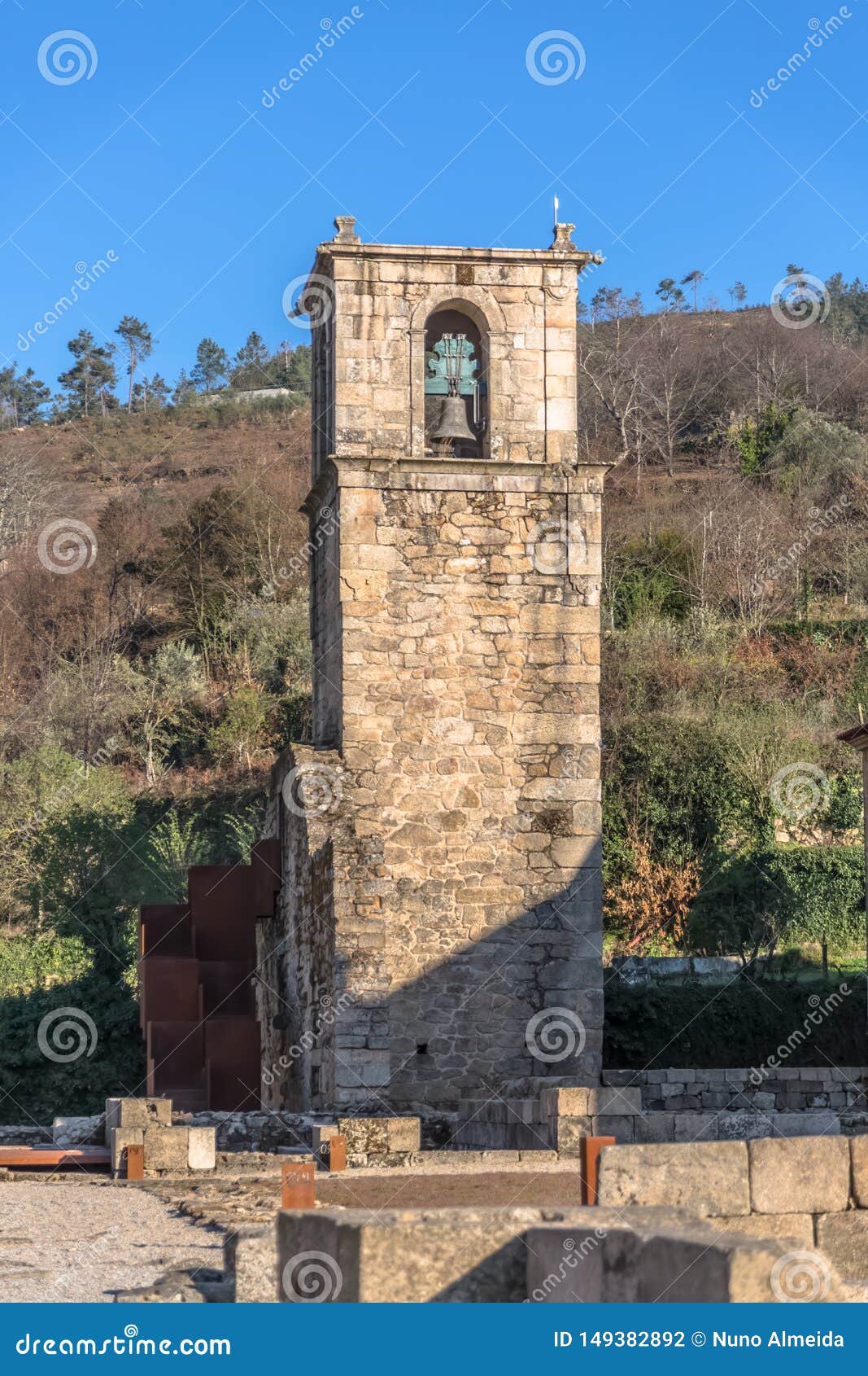 view of historic building in ruins, convent of st. joao of tarouca, detail of tower sineria of the convent of cister
