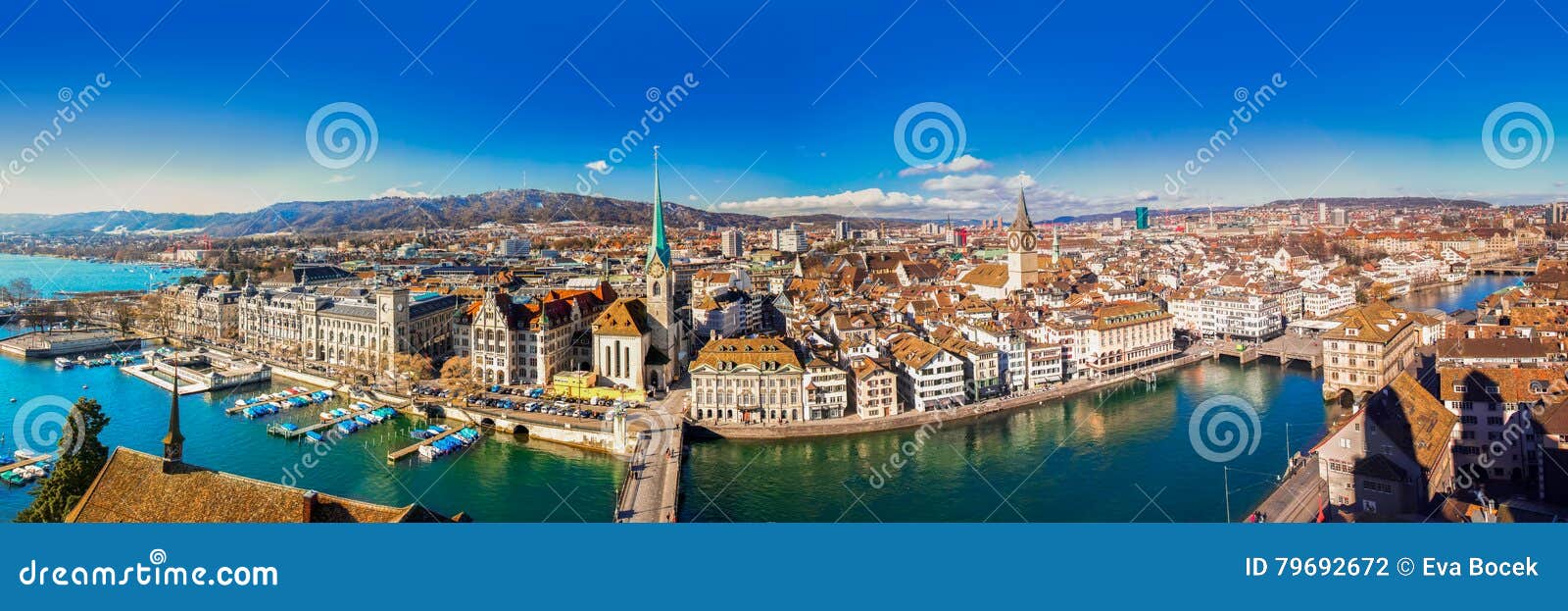 view of historic zurich city center with famous fraumunster chur