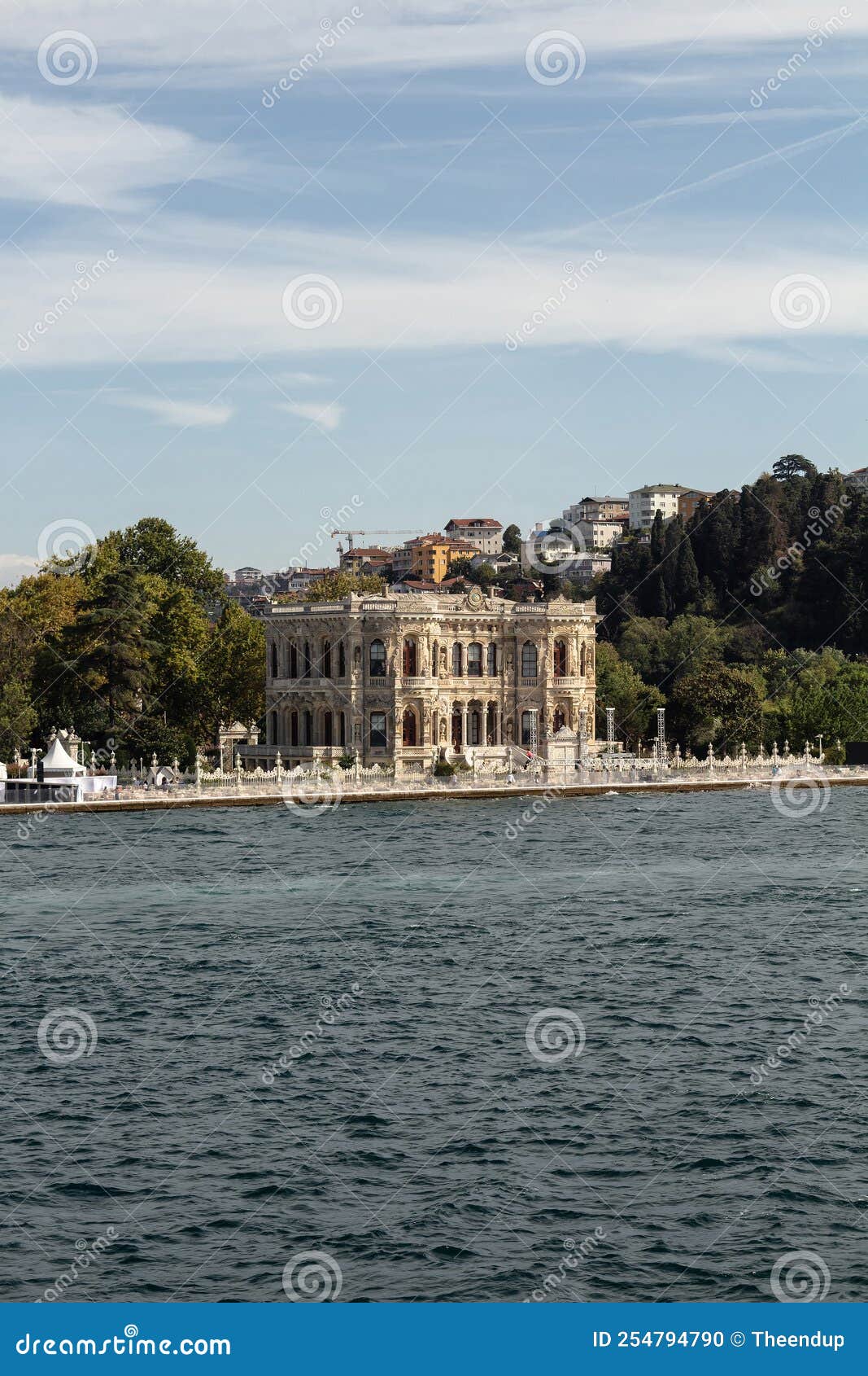 view of historical mansion by bosphorus called kucuk su kasri in kandilli area of asian side of istanbul.