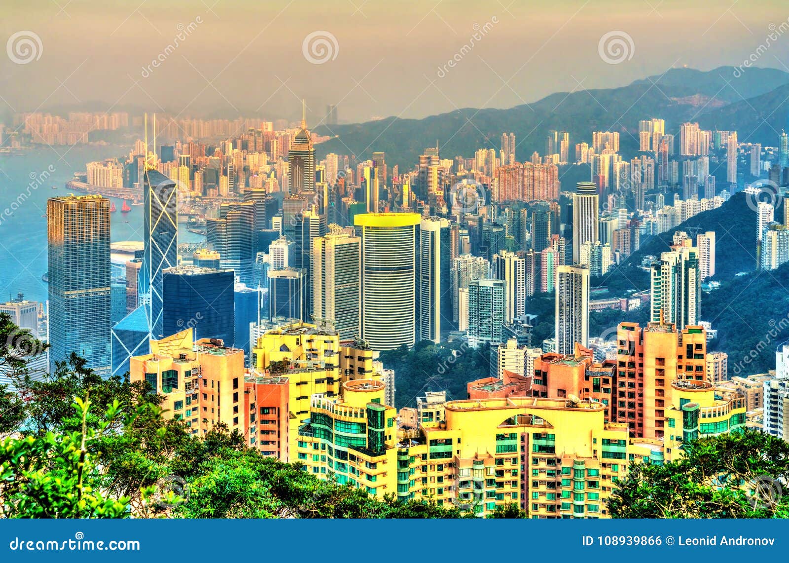 View of Hong Kong Island from Victoria Peak Stock Photo - Image of