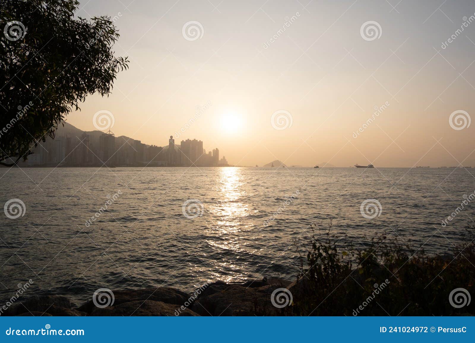 View of Hong Kong Victoria Harbor at Sunset Stock Photo - Image of