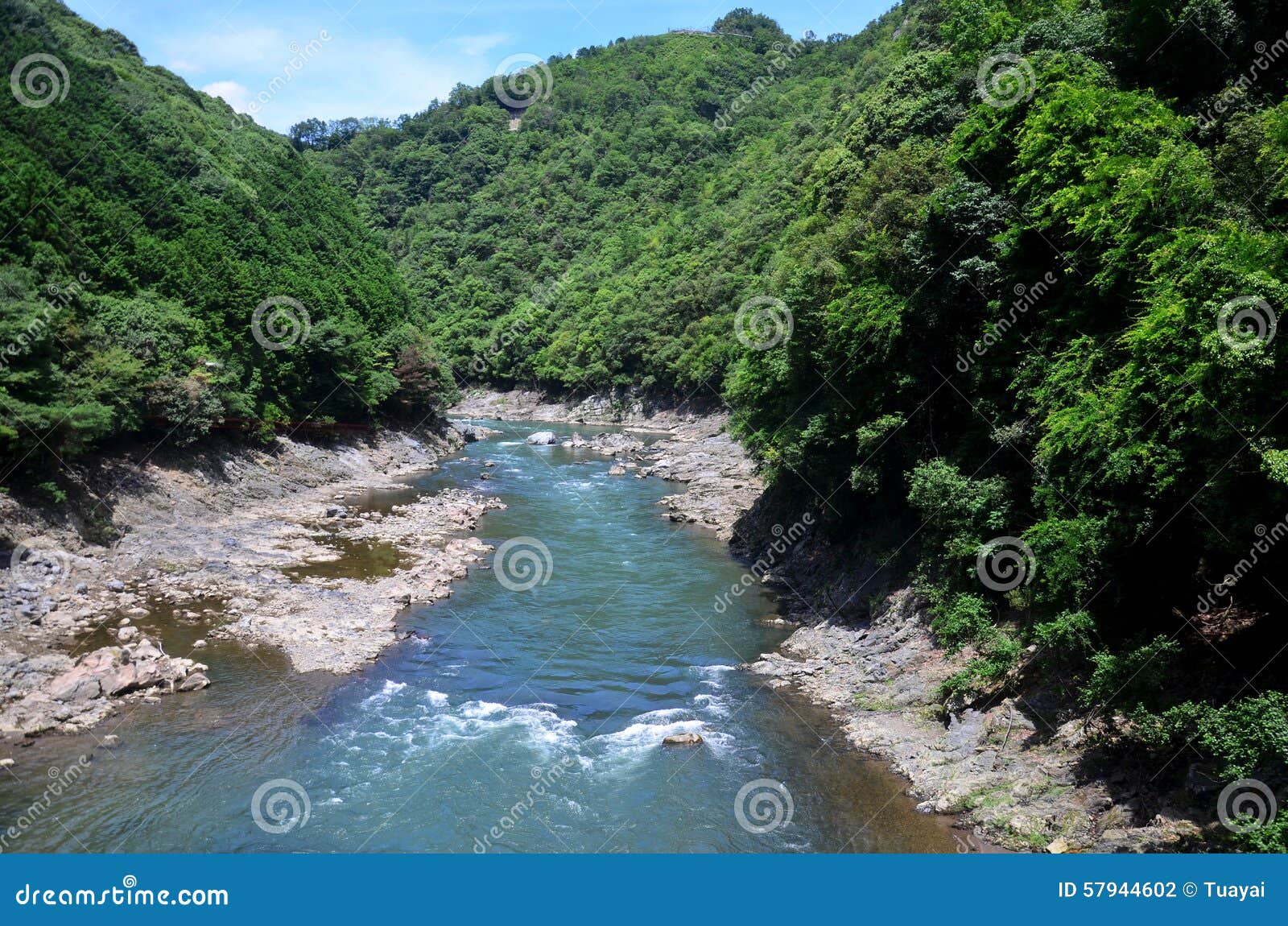 view of hozugawa river from sagano scenic railway