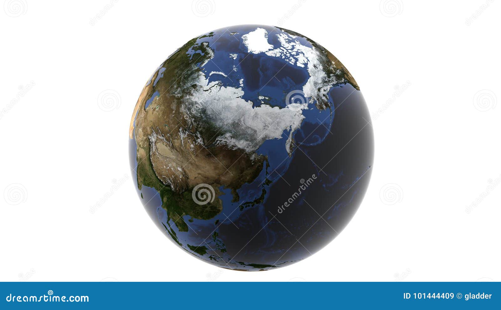 view of a huge snowy russia and alaska,  globe of earth on a white background, 3d rendering, s of this image furnis