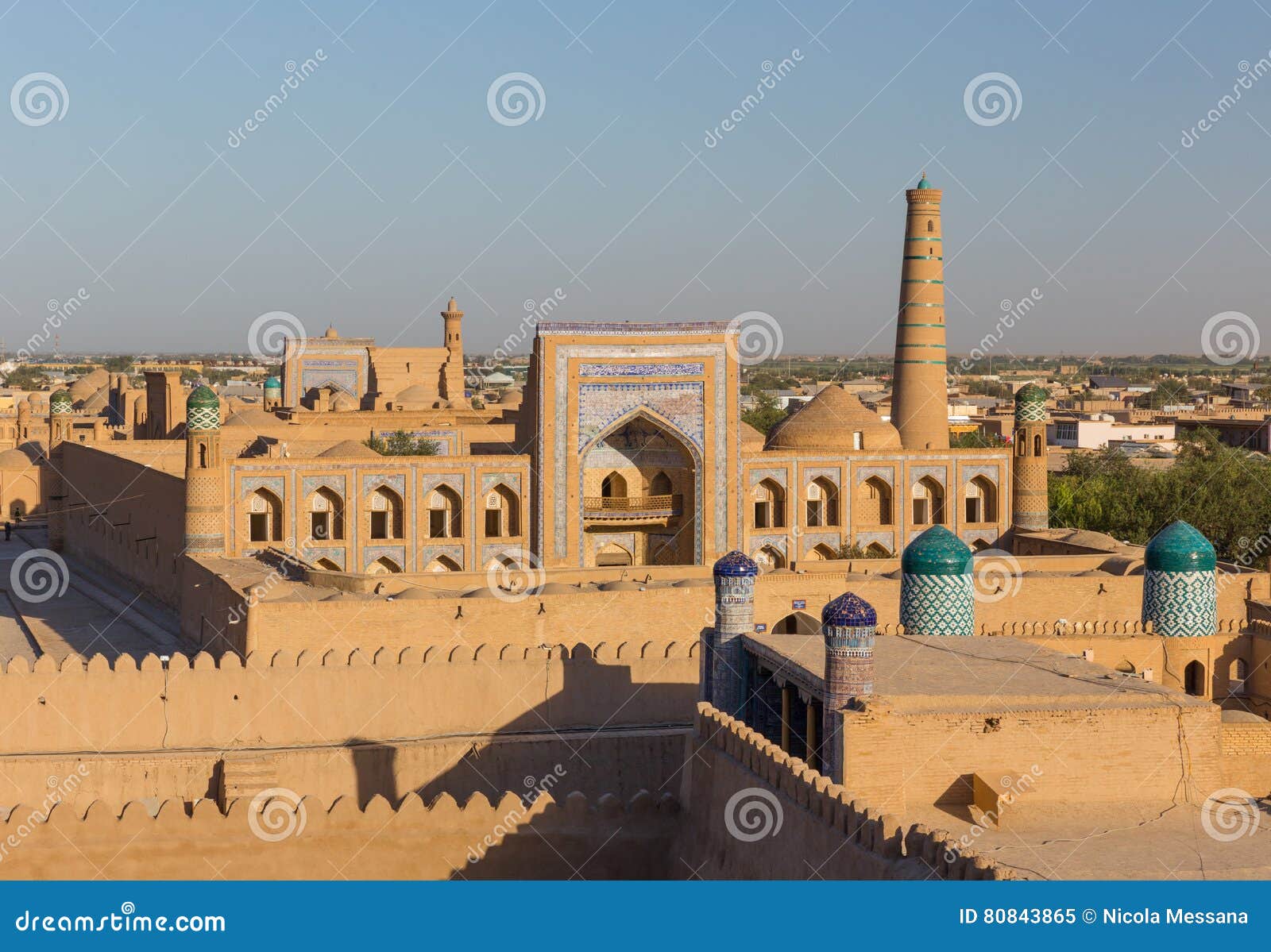 view of ichon-qala, the old town of khiva, uzbekistan.