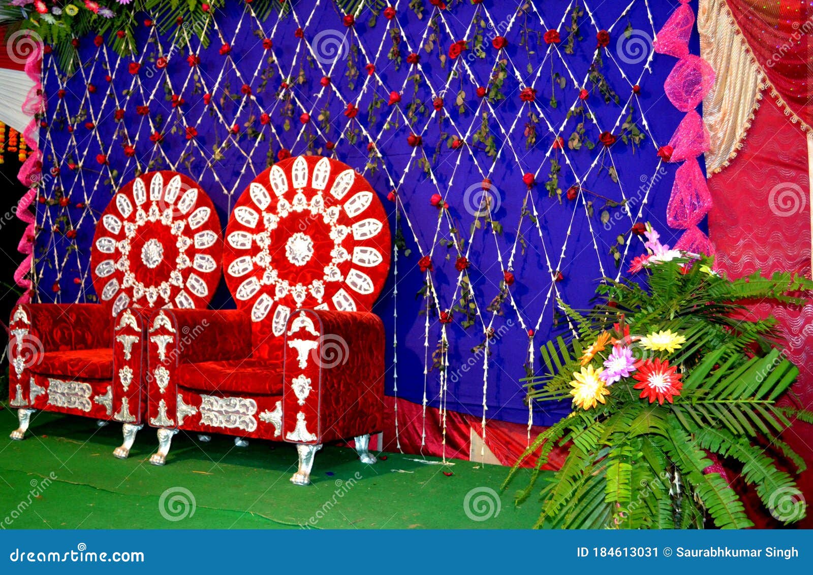 View of Indian Marriage Decoration with Chair Stock Image - Image ...
