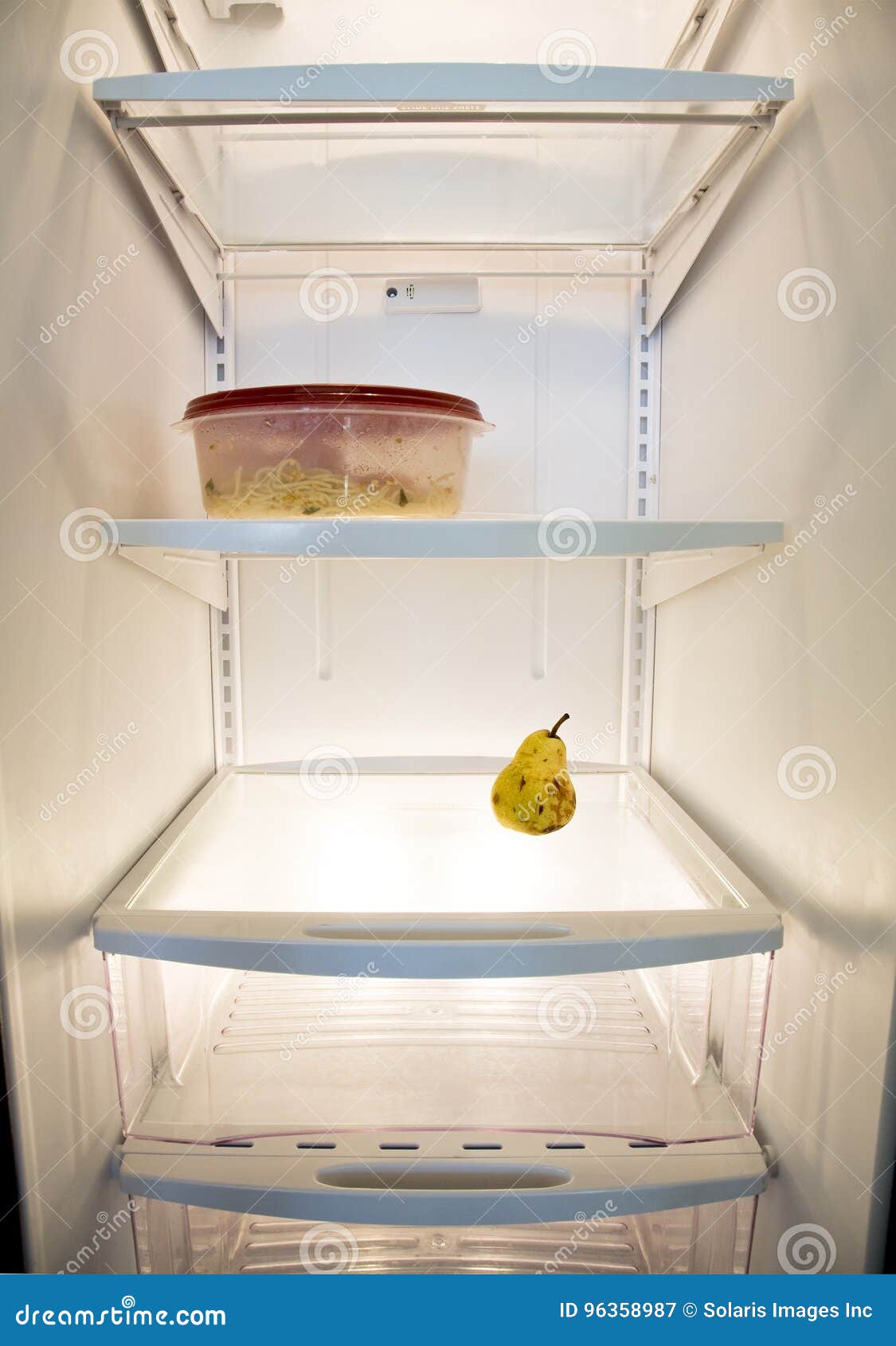 View Inside Empty Refrigerator Interior With Almost No Food Stock Image