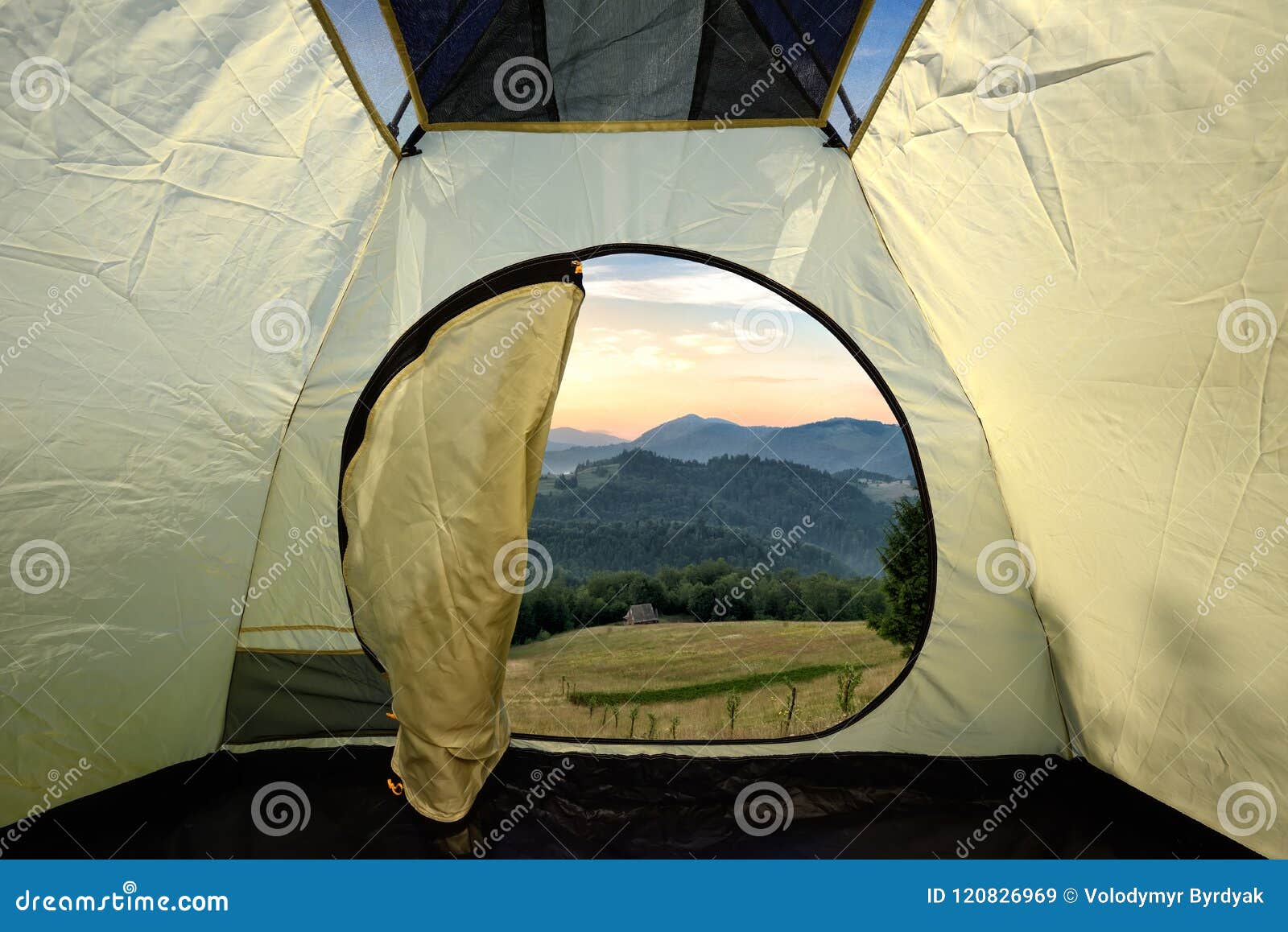 View from Inside a Tent on Mountains Landscape Stock Image - Image of ...