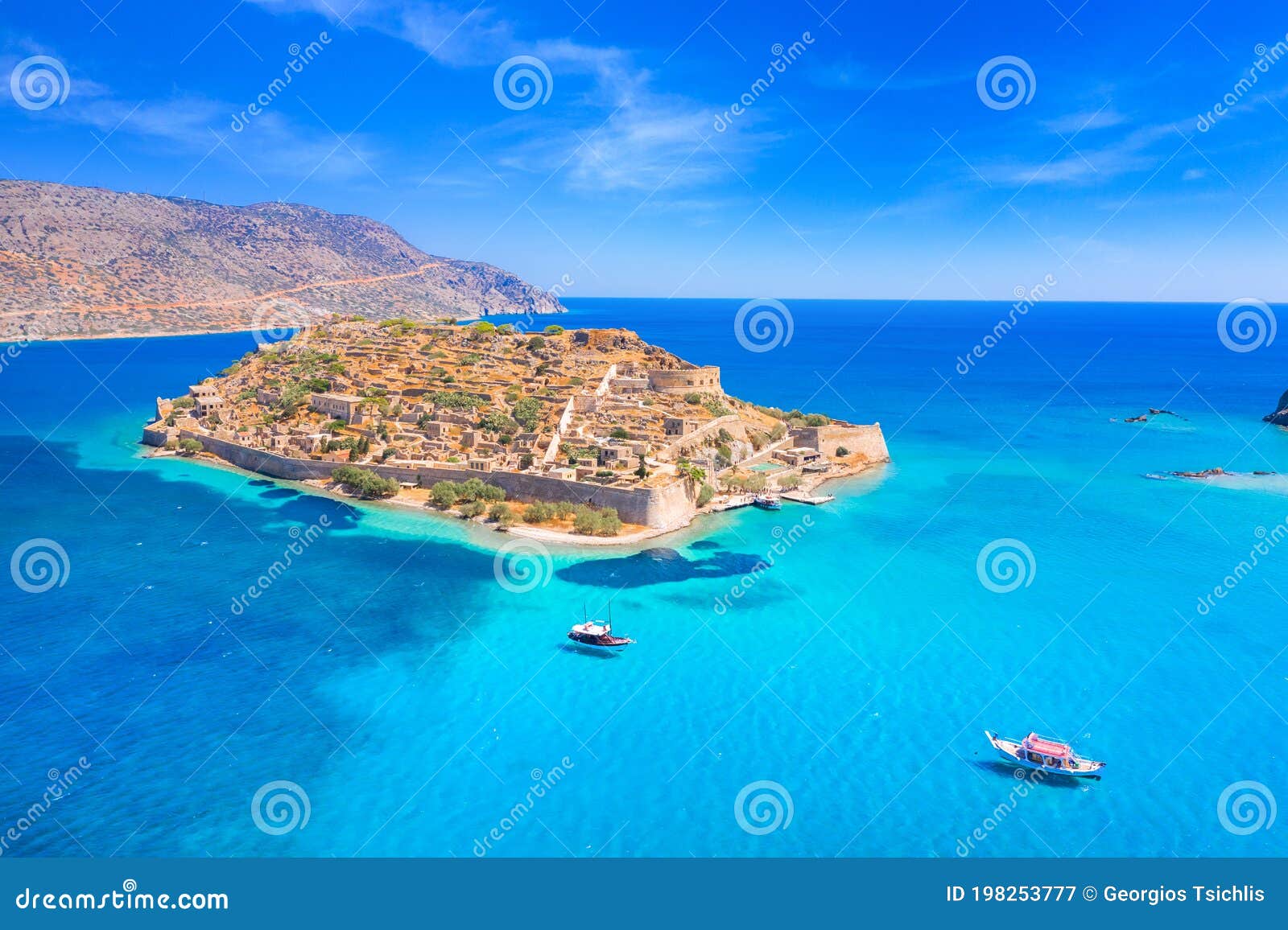 view of the island of spinalonga island, elounda, crete, greece.