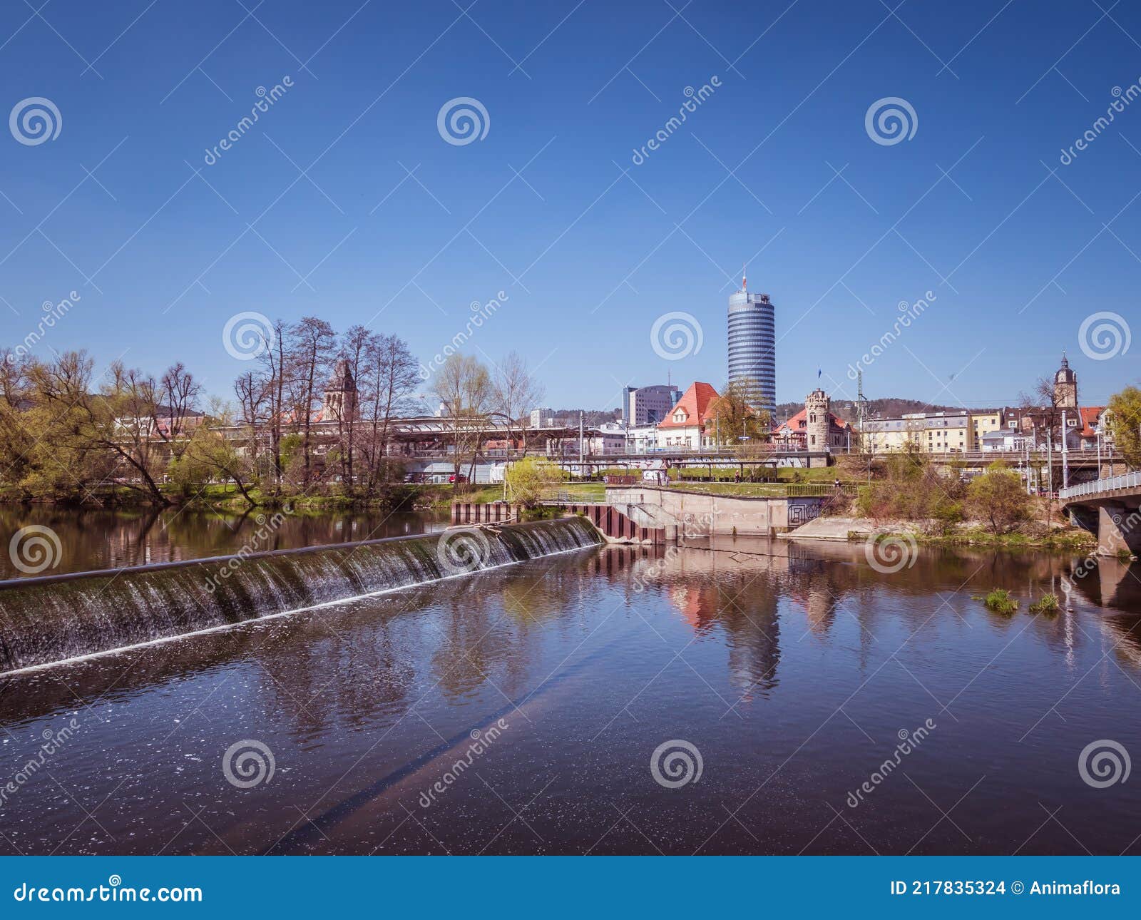 View of Jena in Thuringia with the Saale River Stock Photo Image of