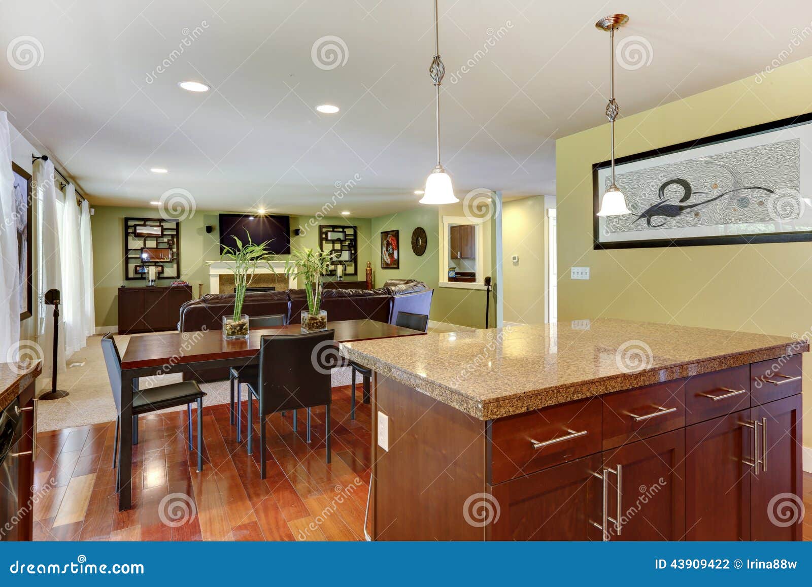 View of Kitchen Island and Dining Area Stock Photo Image of renovated