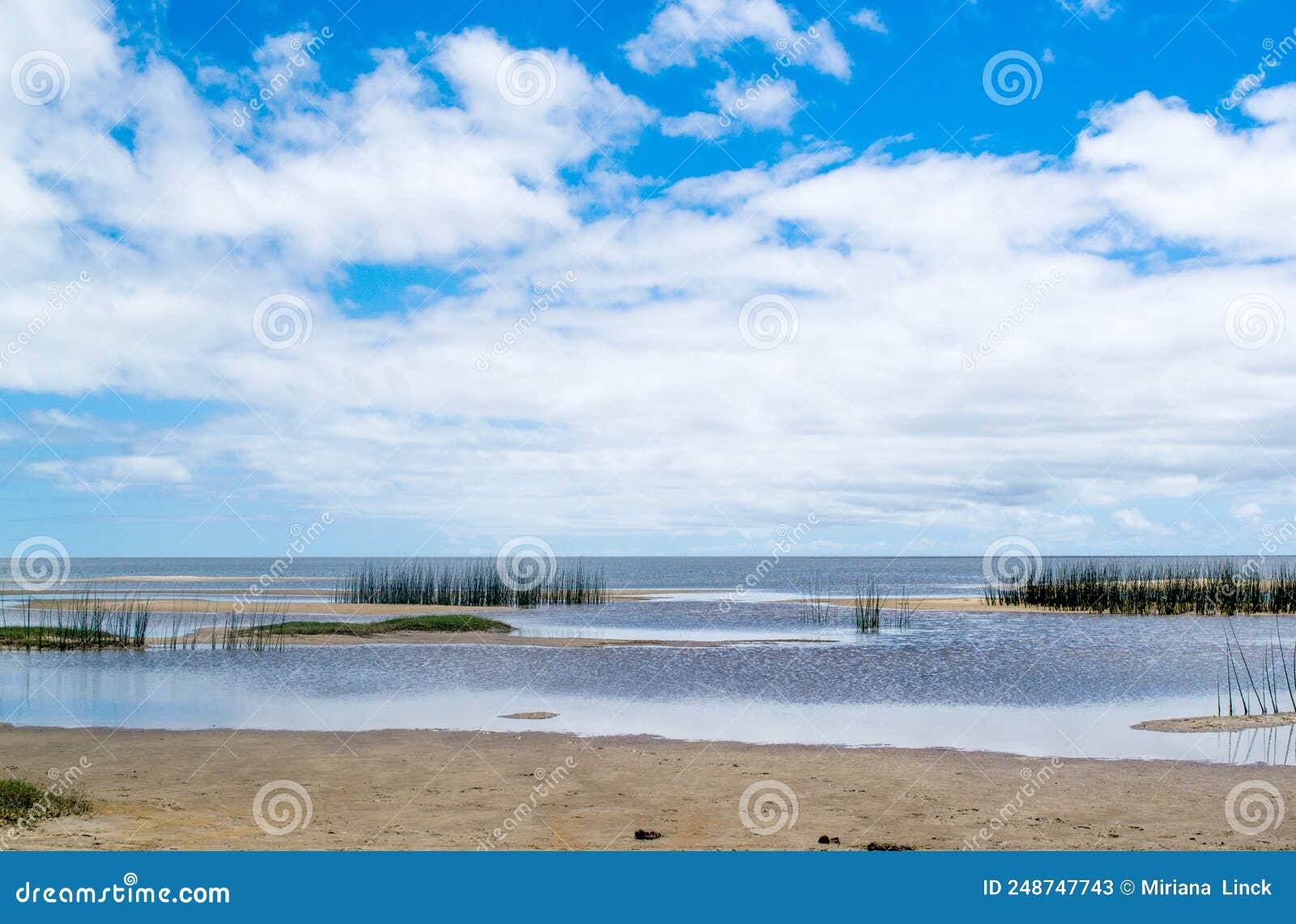 view of lagoa dos patos  with blue sky and clouds